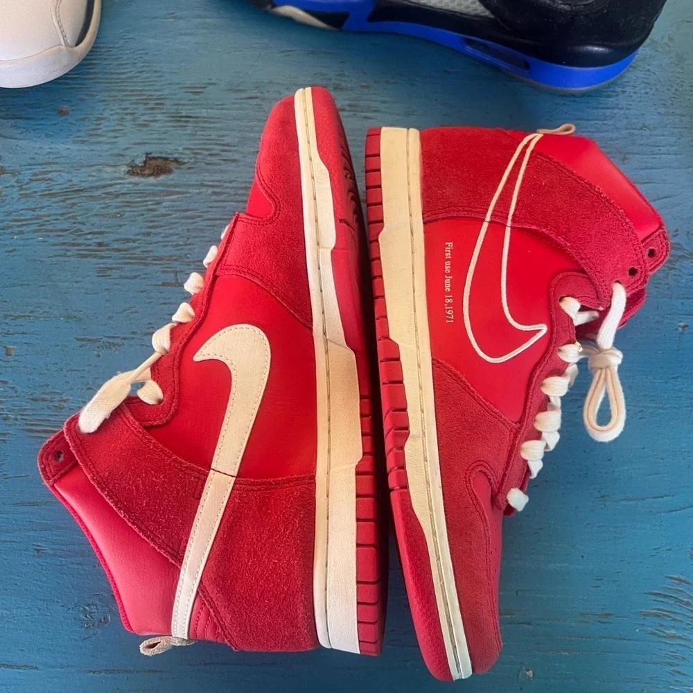 Nike Kids Red and White High-Top Sneakers Nike Dunk High